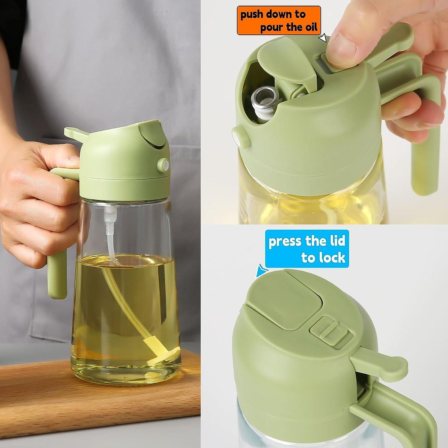 500ml Portable Sprayer Oil Dispenser| Dual Function Glass Bottle for Cooking