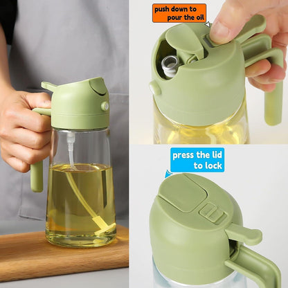500ml Portable Sprayer Oil Dispenser| Dual Function Glass Bottle for Cooking